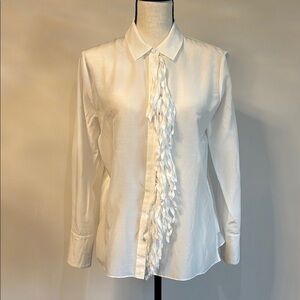 White Ruffled Long Sleeve Button Down Shirt